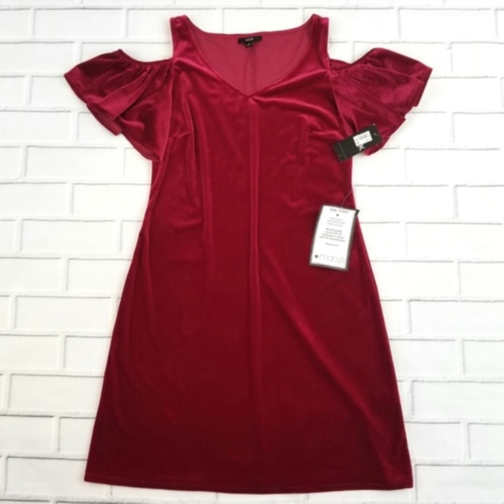 MSK Berry Velvet Cold Shoulder Dress - Picture 2 of 5